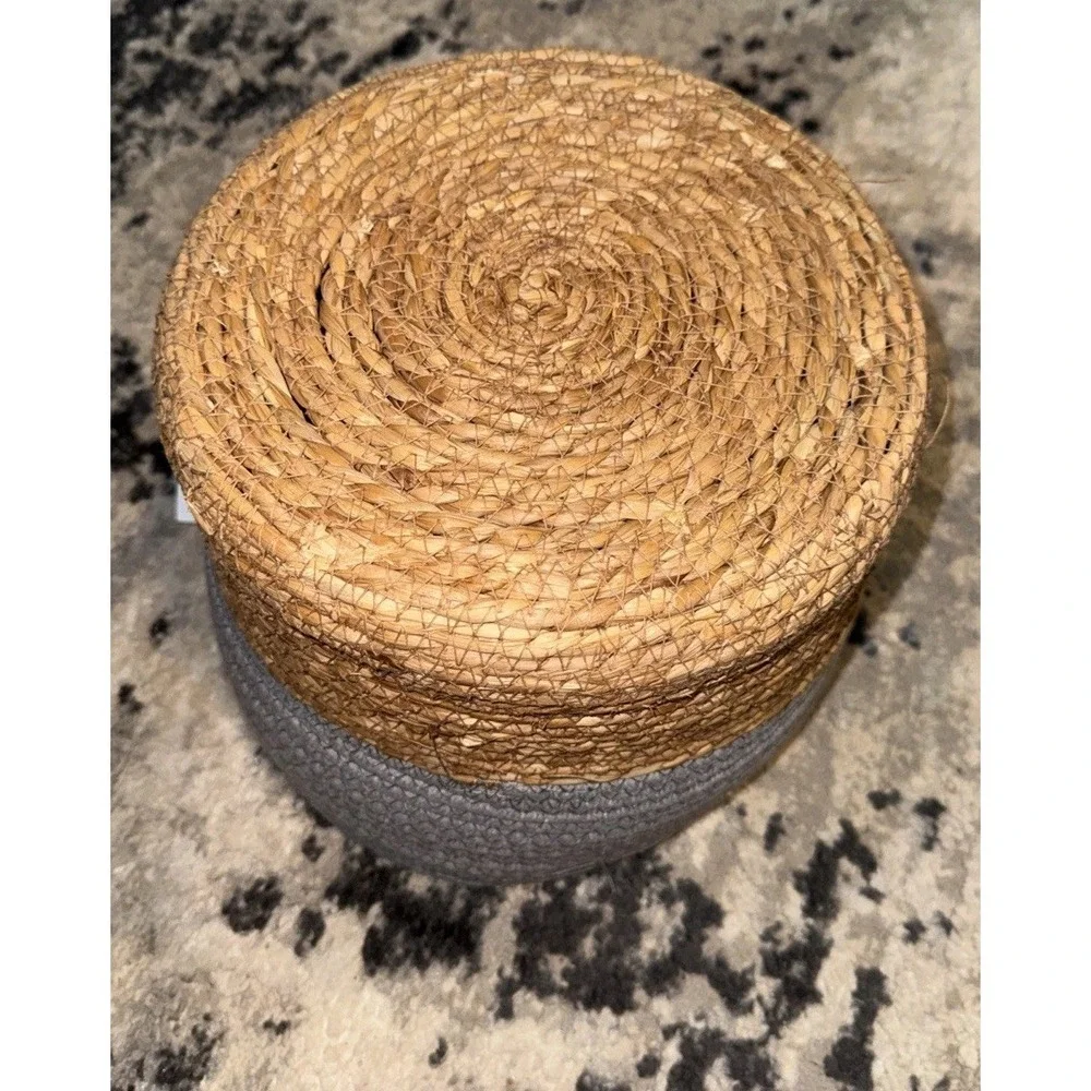 Cotton Woven Decorative Gray Tan  Rope Storage Decorative Basket 11 X 11 X 8